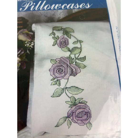 NEW Fairway Needlecraft #83245 ROSE VINE Embroidery Cross Stitch Pillowcase Kit - Picture 5 of 10